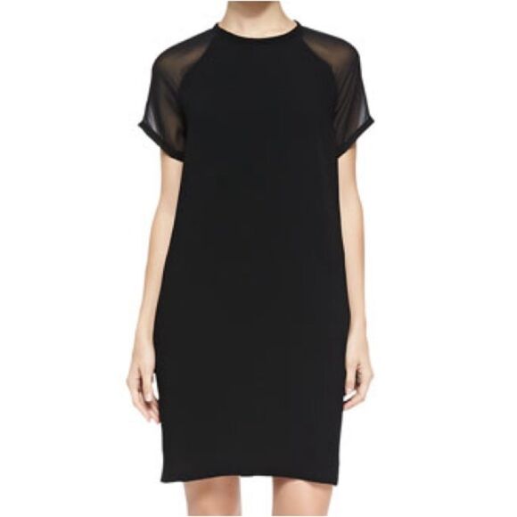 VINCE Black Sheer-Sleeve Loose Crepe Dress XS - Picture 2 of 15